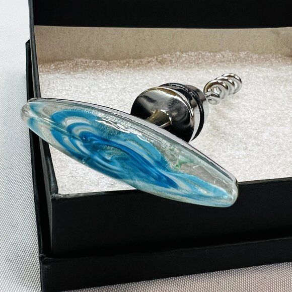 Art Glass Corkscrew & Stopper Set Teal White Iridescent Paragon Wine Accessories - Picture 10 of 11